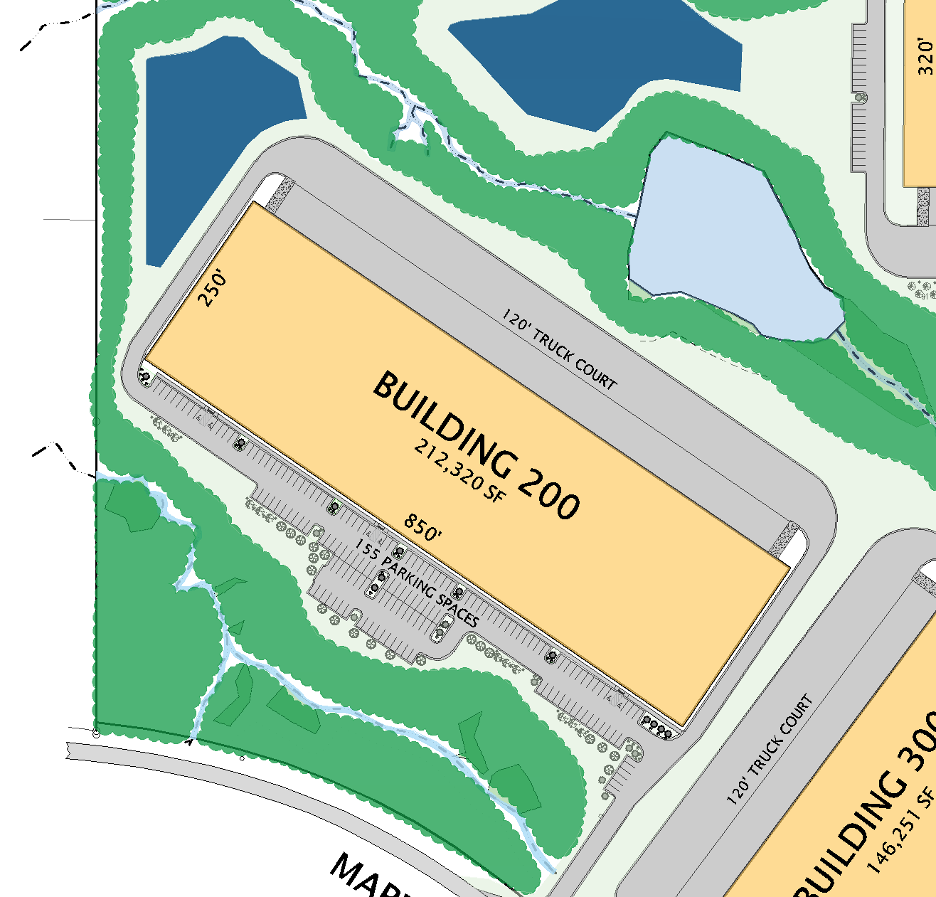 Building 200 site plan — 4205 Martin Road, Cumming GA — 212,320 SF Class-A industrial space at Coal Mountain Industrial Park
