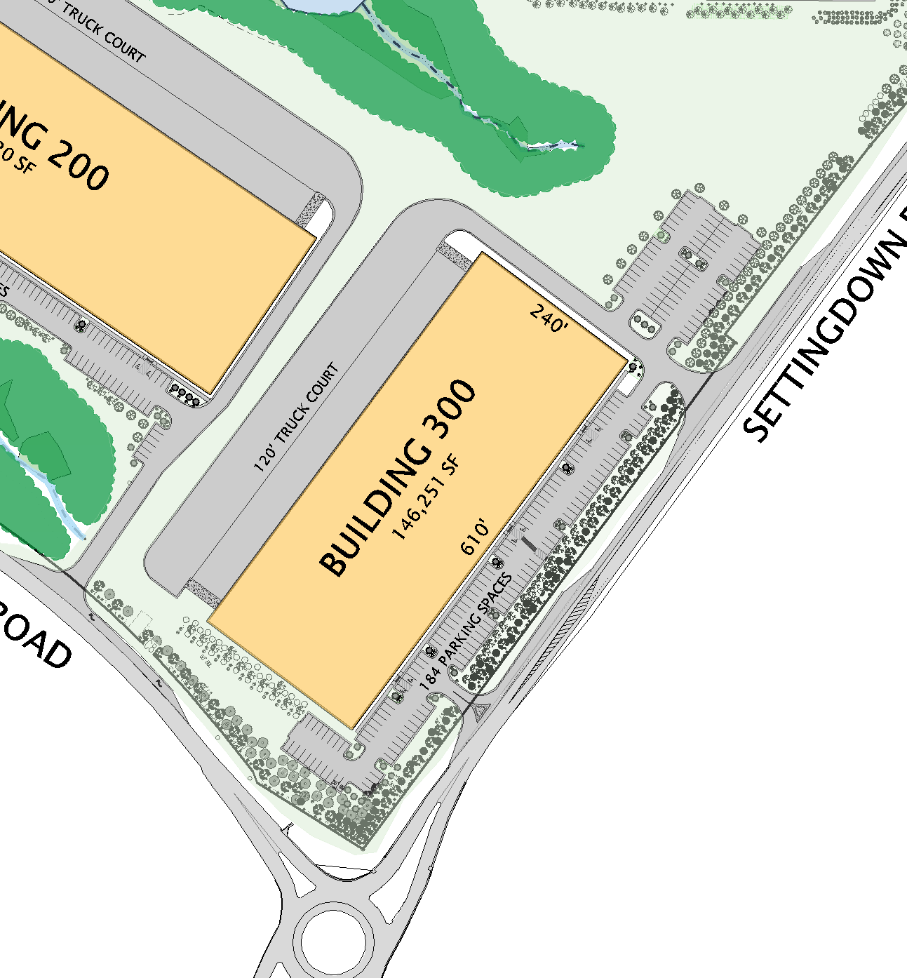 Building 300 site plan — 4005 Settingdown Road, Cumming GA — 146,251 SF Class-A industrial space at Coal Mountain Industrial Park